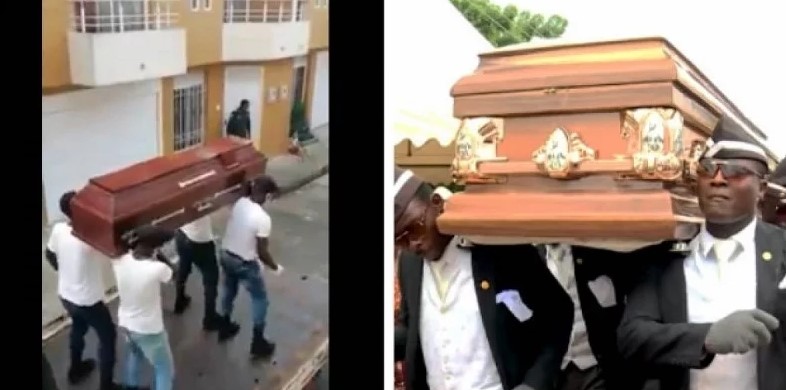 Policías alertan sobre la pandemia bailando con ataúdes